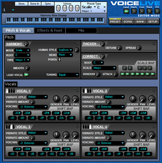 Click to display the TC-Helicon VoiceLive Preset - Pitch + Vocals Editor
